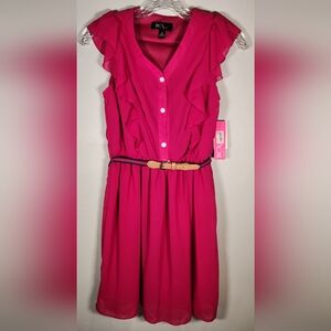 Girls BCX Ruffle Midi Dress With Removable Belt- Berry- Size 14